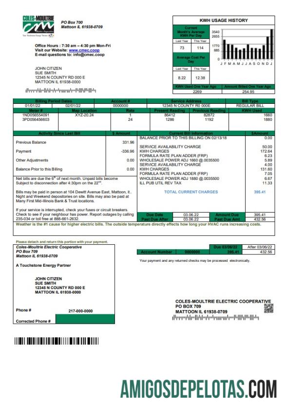 realista USA Coles – Modelo de conta de serviços públicos Moultrie em formato Word e PDF